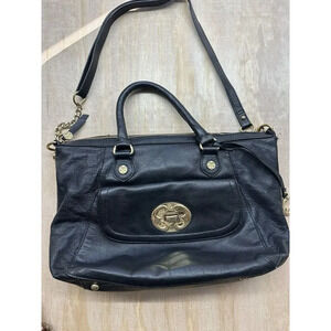 Emma Fox Satchel Purse Black Leather Bag Red Floral Liner Medium Size Shoulder